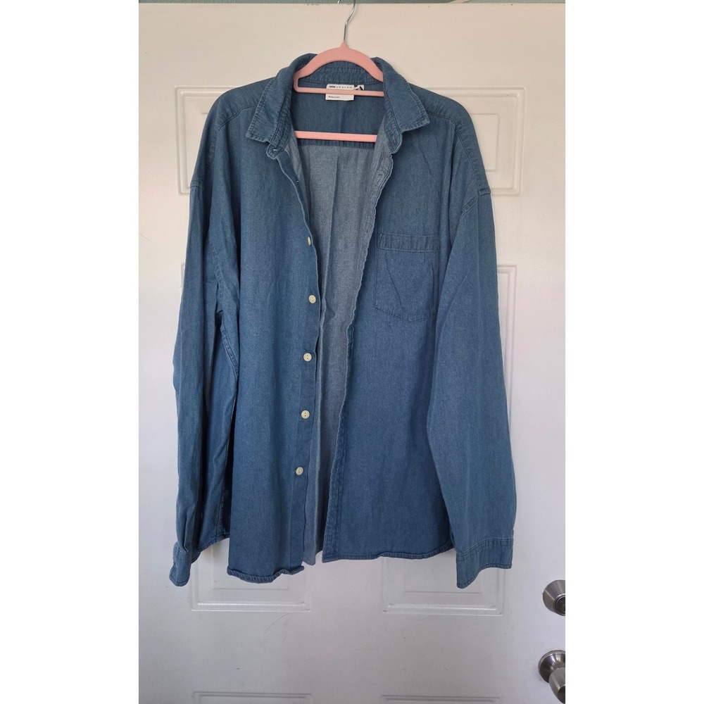 ASOS DESIGN Denim Button Down Shirt Blue Long Sleeve Plus Size 2XL